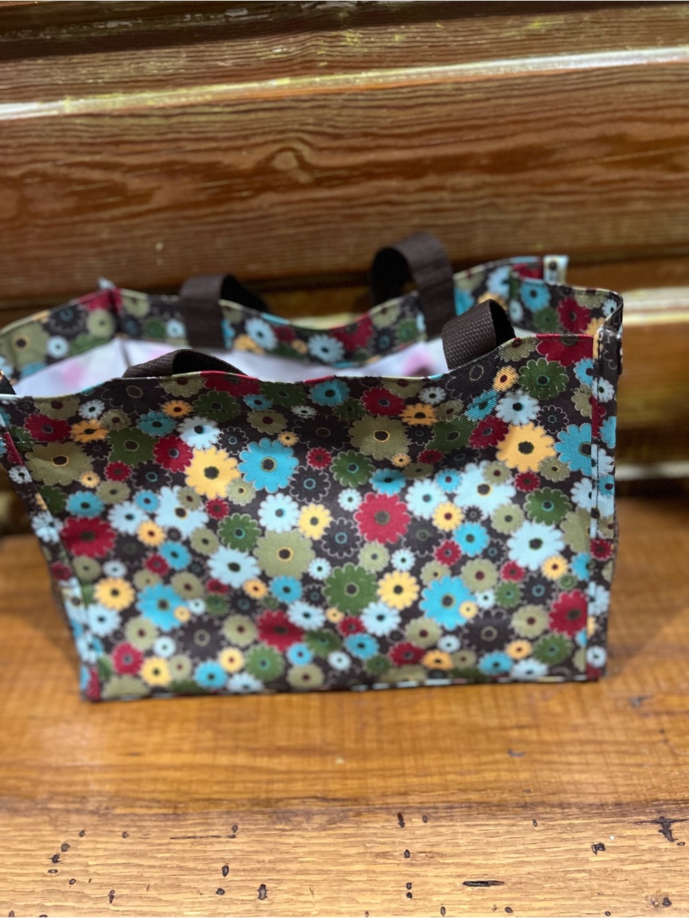 thirty-one Floral Tote Bag in Brown, Turquoise, Red, Yellow - Picture 3 of 6